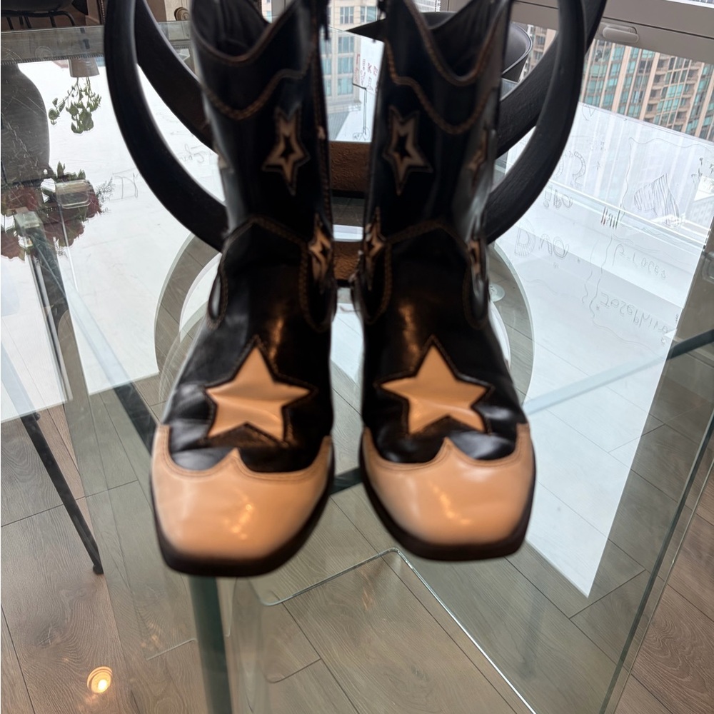 Black and Cream Star-Accent Cowboy Boots